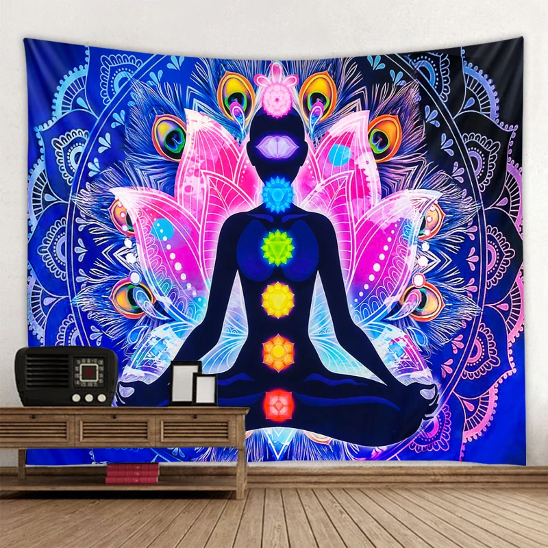 Yoga Sitting Lotus Tapestry Hippie Wall Tapestry Bohemian Style Tapestry Mandala Bedroom Decoration Tapestry