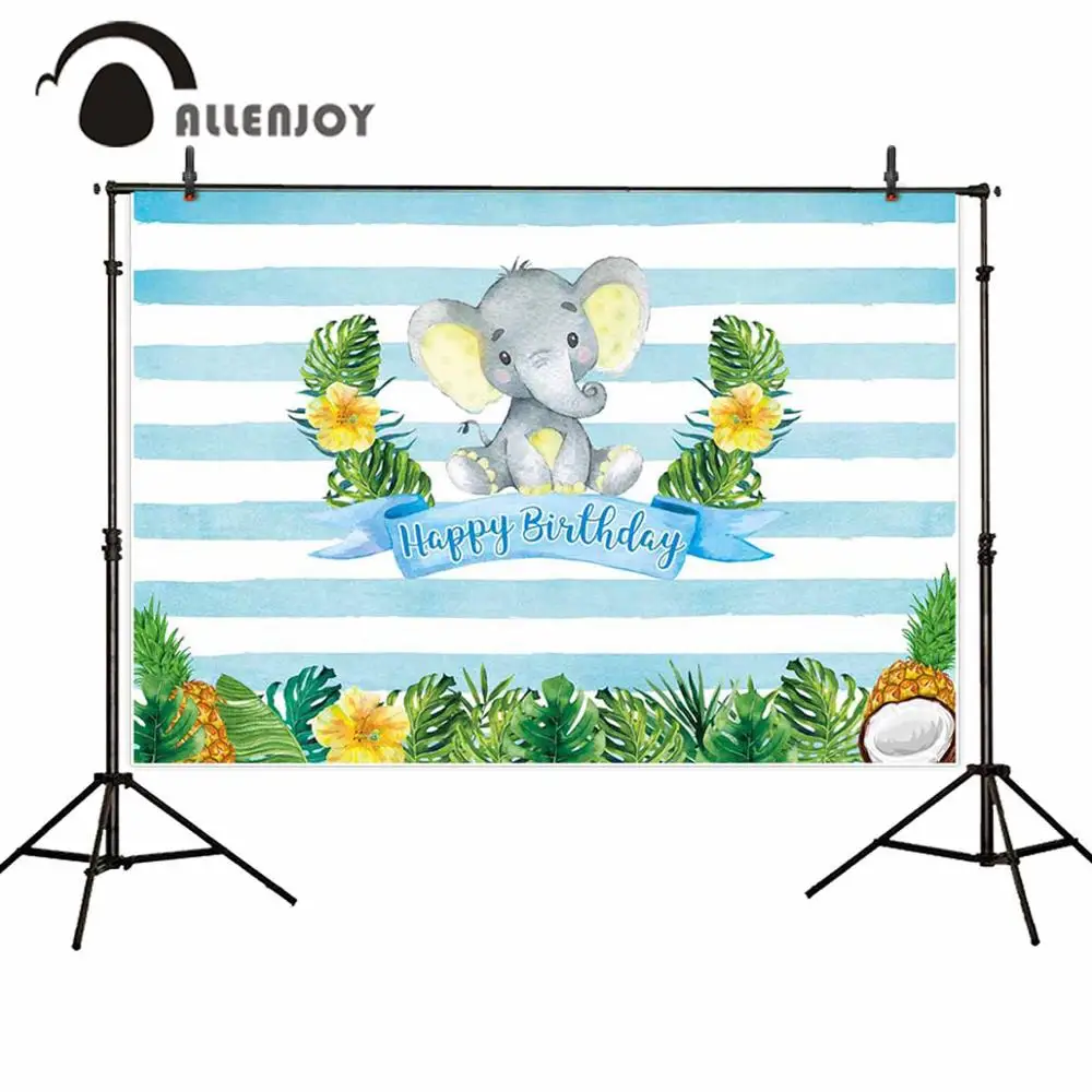 

Allenjoy Forest Elephant Photography Backdrop Stripe Painting Summer Tropical Background Photo Studio Child Photocall