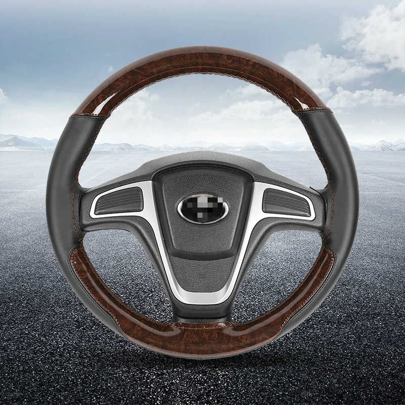 car steering wheel cover Universal 37/38 CM Non-Slip Breathable Grip Cover Leather Stitching Peach Wood Sports Hand-Stitched