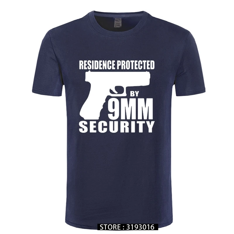 Boutique T-shirt Fun Men T shirt Game Pistol RESIDENCE PROTECTED BY 9MM SECURITY Letter Print Tshirt