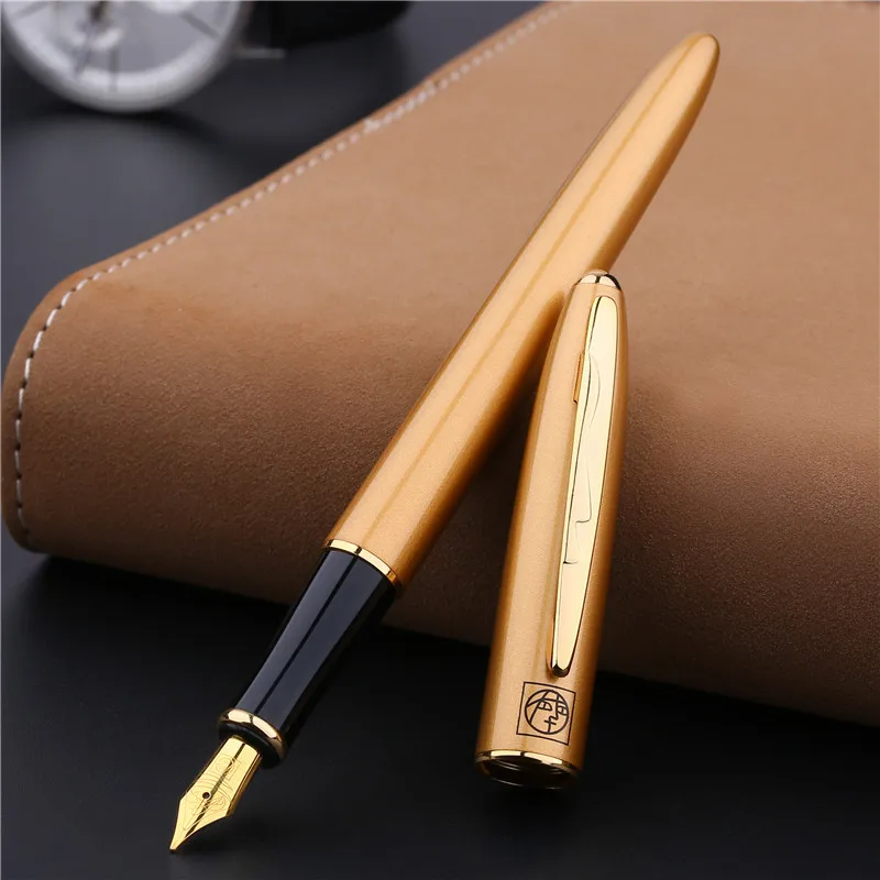 

1Pcs Picasso 606 Fashion Pimio Elegant Fountain Pen Gold F Nib Classic Writing Ink Pen and Original Gift Box for Office