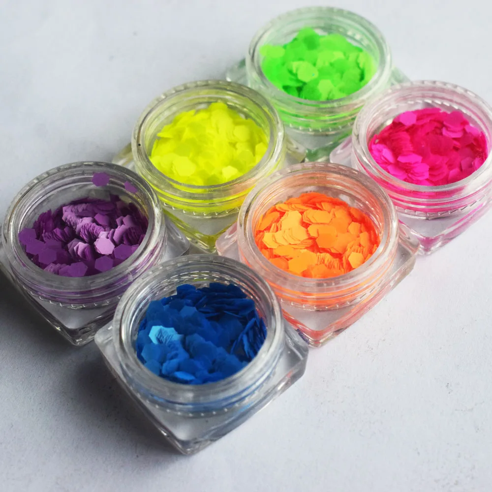 6Pot Hexagon Neon Matte Color Nail Glitters Set 3MM Nail Art  Sequins Flakes Slice Gel Polish Makeup Manual DIY Craft Decoration