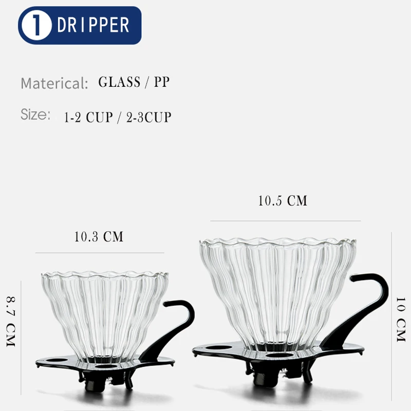 Glass Dripper, Pour over Coffee Funnel Filter, Reusable Coffee Cone Brewer with Removable Base Clear