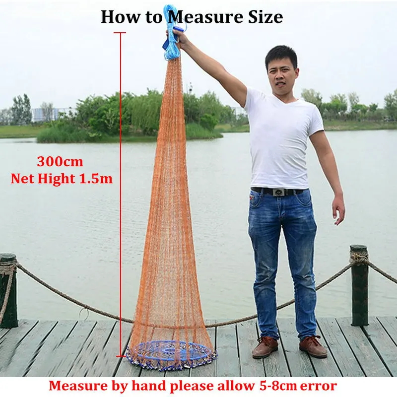 Upgraded American Hand Cast Net with Flying Disc Easy Throw Fly Fishing Net Diameter 420cm-720cm Fishing Network Tool Small Mesh