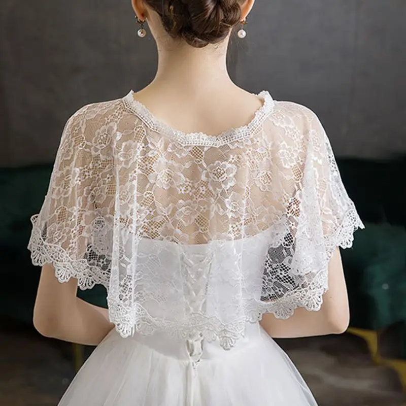 Women Embroidery Floral Lace Cape Wrap Wedding Bridal Perspective Pullover Shawl Shrug Shoulder Covers Prom Bolero