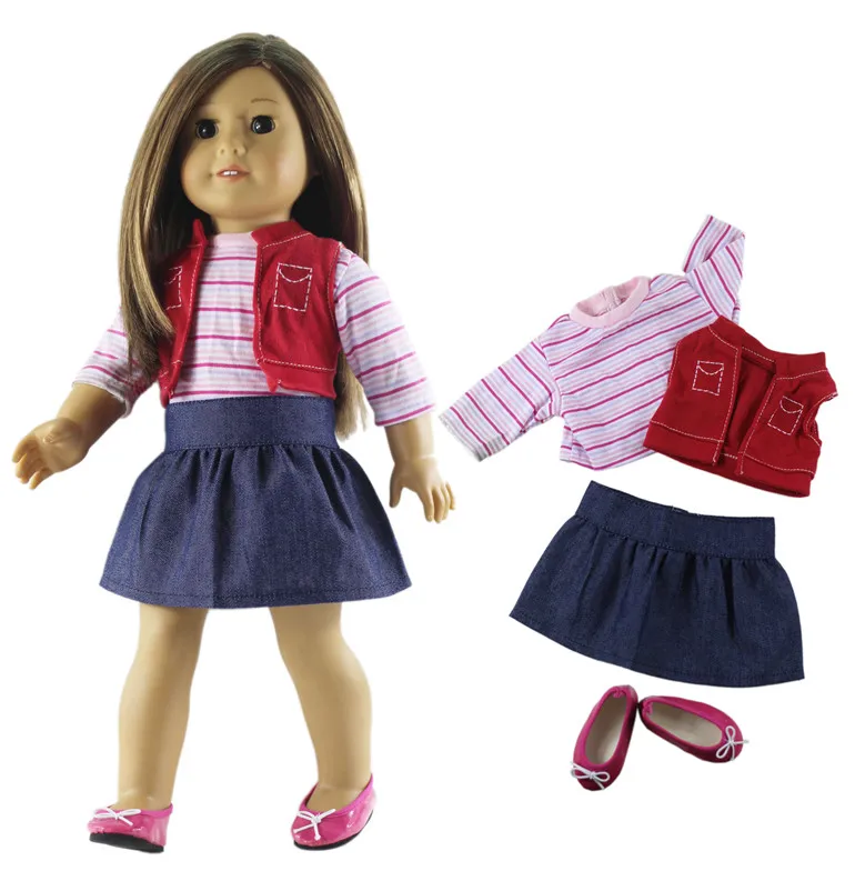 

1 Set Doll Clothes Outfit Top+vest+skirt+shoes for 18" inch American Doll Many Style for Choice A09