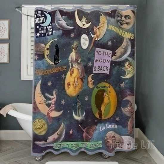 Moon Madness Shower Curtain Waterproof Fabric Bathroom Partition Accessories