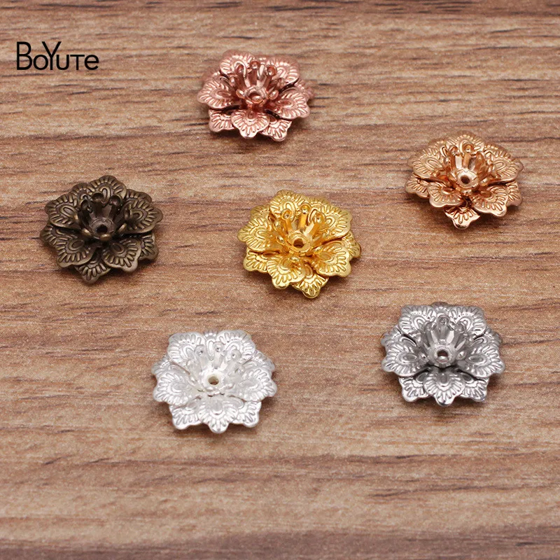 BoYuTe (100 Pieces/Lot) 14*5MM Metal Brass Three-Layer Flower Materials Handmade Diy Jewelry Components