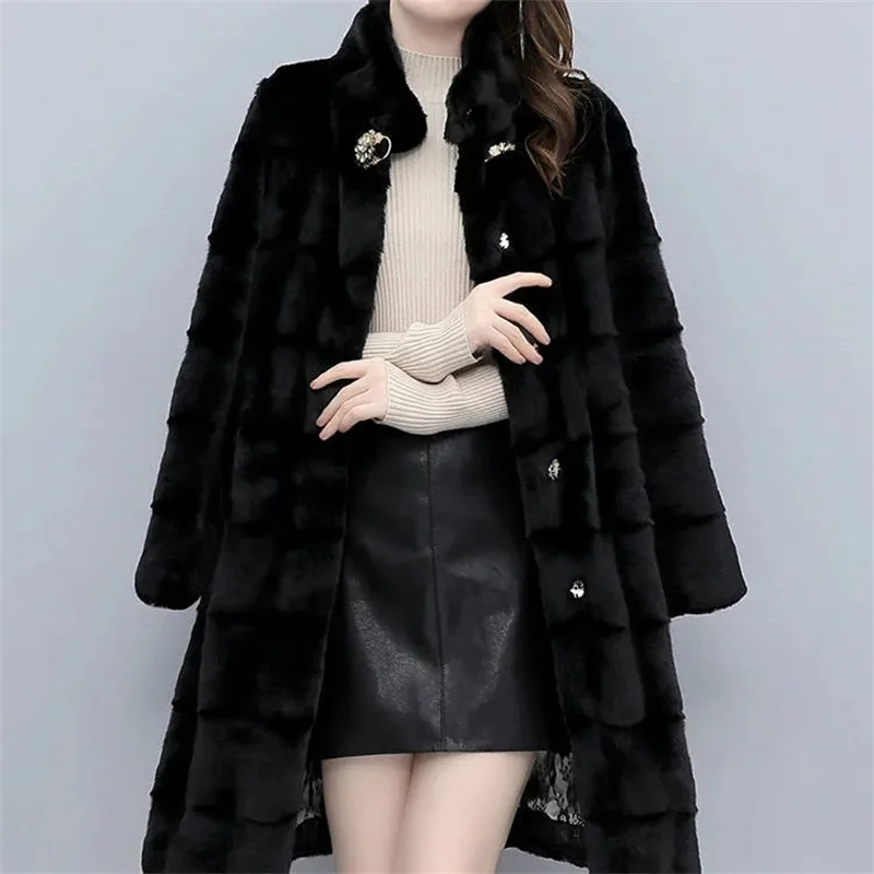 High Quality Faux Fur Winter Jacket For Middle-Aged And Elderly Mothers And Ladies Mink Velvet Mothers Wear Mid-Long Parka 984
