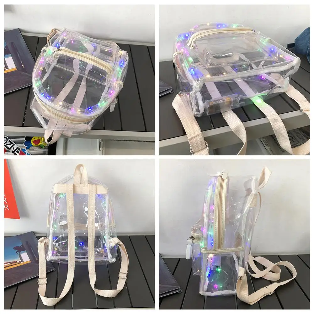 Mochila de PVC transparente com luzes LED, Clear Schoolbag para meninos e meninas, Luminous Night Bag, Outdoor Travel Bag, legal