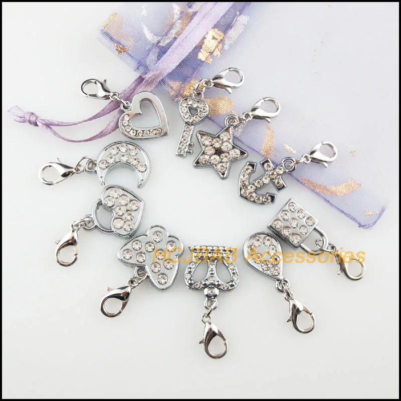 10Pcs Retro Tibetan Silver Plated Heart Cross Star Crown Teardrop Butterfly Charms Pendants With Lobster Claw Clasps