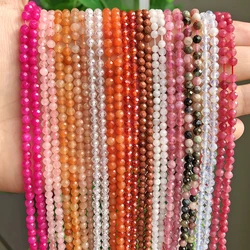 Natural Stone Faceted Small 2 3 4 mm Beads Rose Quartz Pink Red Tourmaline Loose Spacer Beads Jewelry Making Necklace Bracelets
