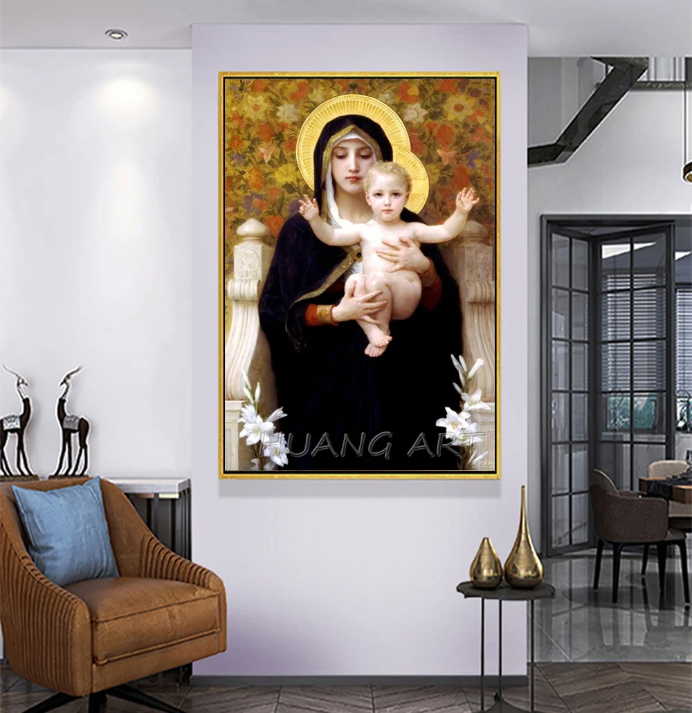 Hand-painted Imitation Painting on Canvas Maternal Love Wall Pictures Virgin Mother Held the little Boy Portrait Oil Painting