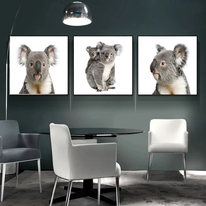 Nordic Stye Koala and Its Babys Canvas Art Painting Cute Animals Posters Prints Koala Family Wall Pictures for Baby Rooom Decor