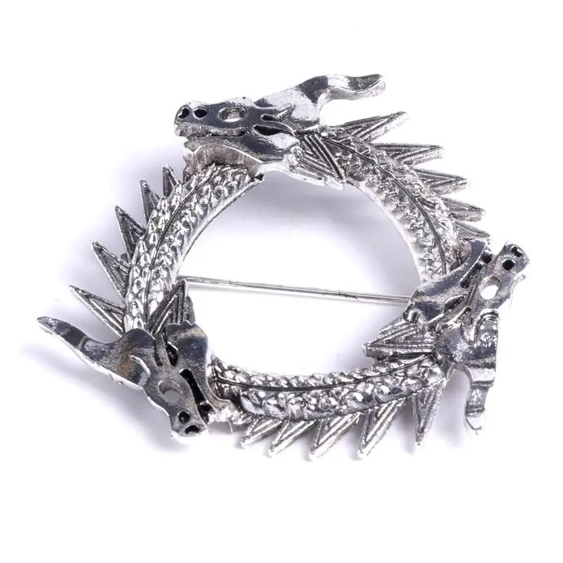 Vintage Silver Color Brooch Pin for Men Dragon Head Metal Brooch Fashion Jewelry Accessory