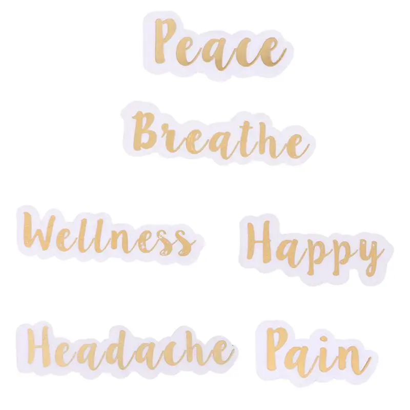 5pcs Paper Gold Letter Pain Wellness Happy Peace Label Sticker Essential Oil Bottle Tags Decorative Sticker DIY Handmade Sticker