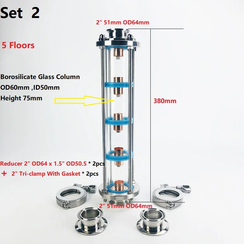 Imagem -04 - Coluna de Lente de Destilação com Cobre Bubble Platte Setstri-clamp Sight Glass União Aço Inoxidável Pisos 304