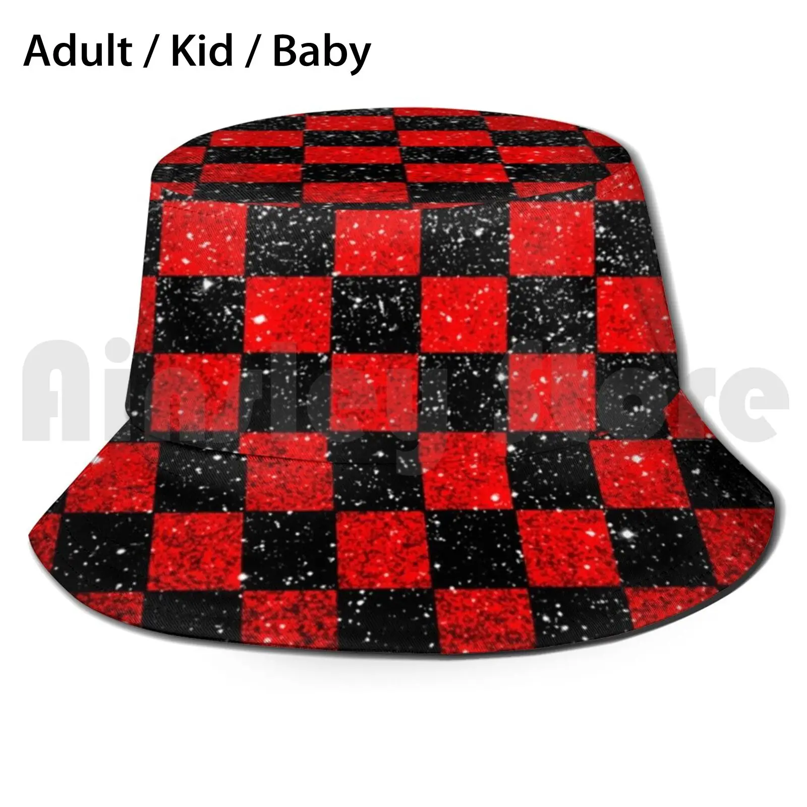 Checkered Black Red Euro club Sun Hat Artistic Glitter Croatia Shiny Chess Check Board Croatian