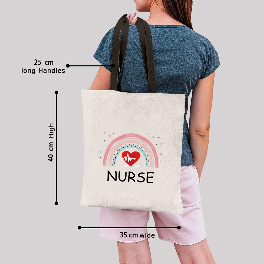 Shopping Bag Women's Bag Handbag Shoulder Bag Casual Sweet Wind Cute Little Nurse Pattern Printing Travel Bag White Canvas Bag