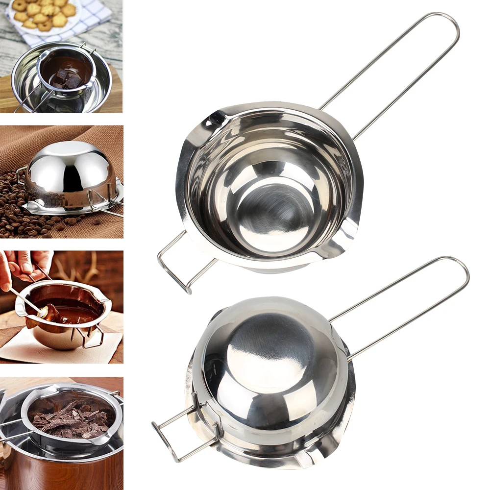 Kitchen Milk Bowl Boiler 1PC With Butter Brush Stainless Steel Handmade Soap Tool Chocolate Butter Melting Pot Pan Long Handle