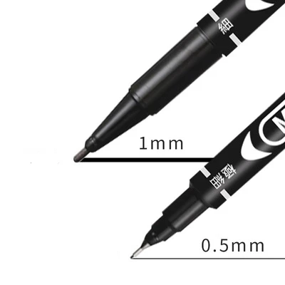 6 Pcs/Set Wholesale Twin Tip Permanent Marker Pen Fine Point Waterproof Ink Thin Nib Crude Nib Black Ink 0.5mm-1mm Fine Color