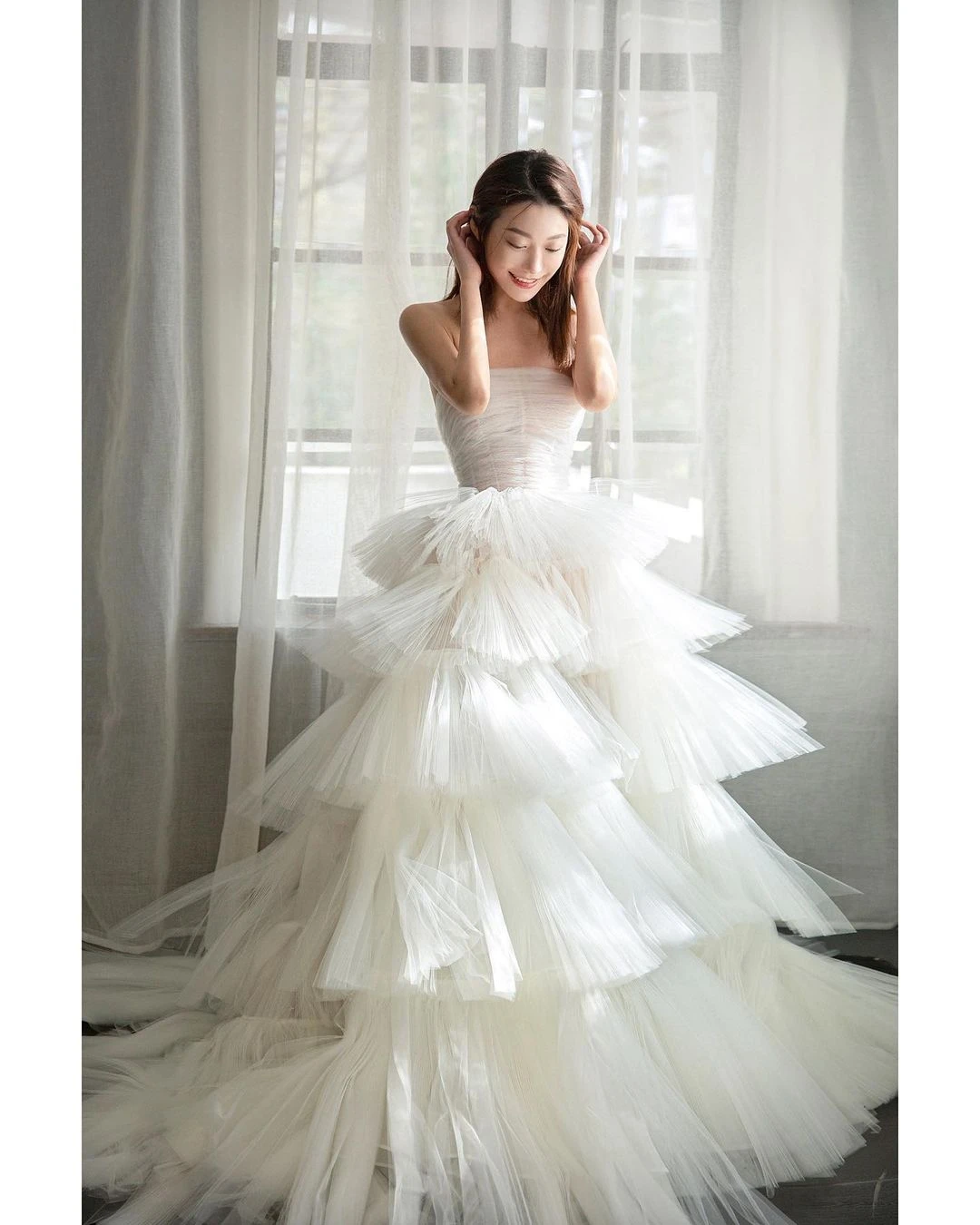 Elegant Bridal Dress Lady Strapless Corset Bodices Multi-layer Cake Evening Dress Ruffle Tulle Prom Dress Long 2023 Plus Size