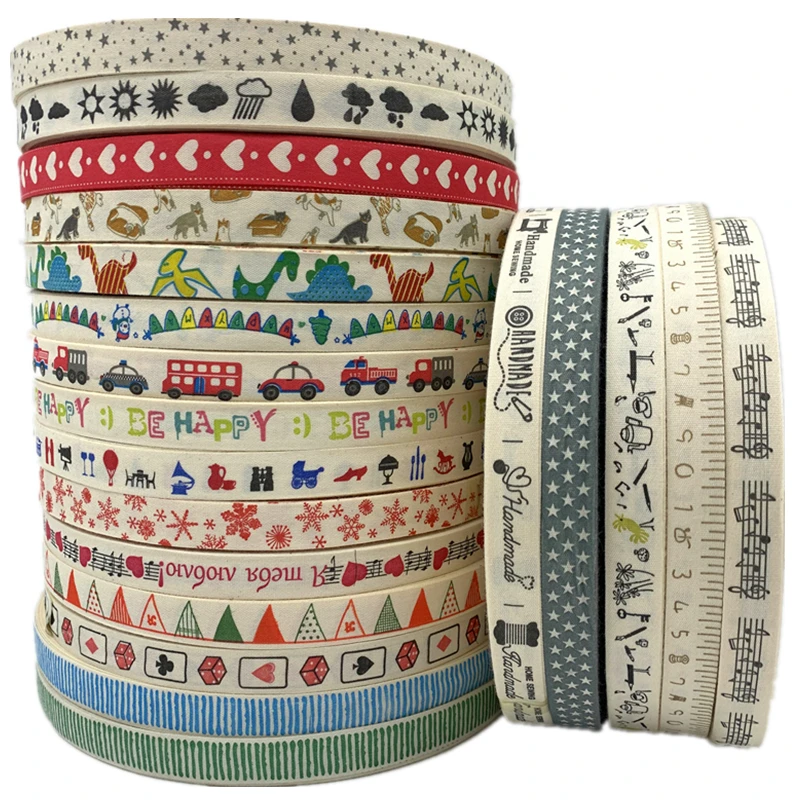 Cinta de algodón con diseño impreso hecho a mano, tela de costura, decoración de boda y Navidad, 15mm, 5 yardas por lote