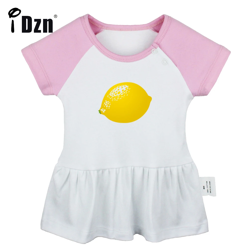 iDzn NEW Summer Cute Baby Girls Short Sleeve Dress Newborn Fruit Lemon Lime Pleated Dress Infant Clothes Soft Cotton Dresses