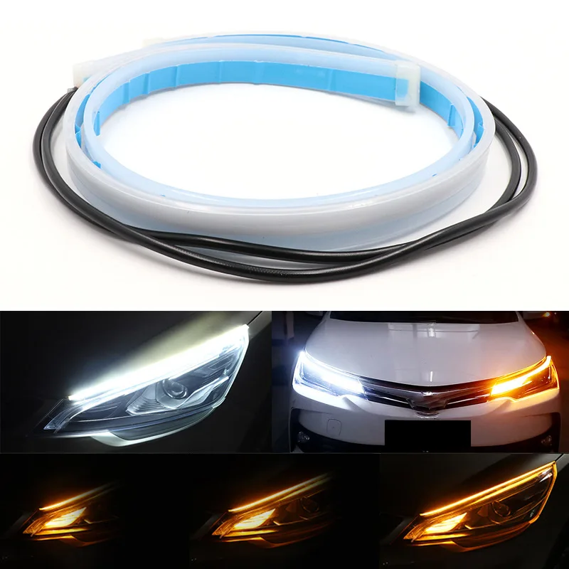 

LED DRL Car Daytime Running Light Flexible Waterproof Strip Auto Headlights White 60cm Turn Signal Yellow Brake Flow Lights 12V