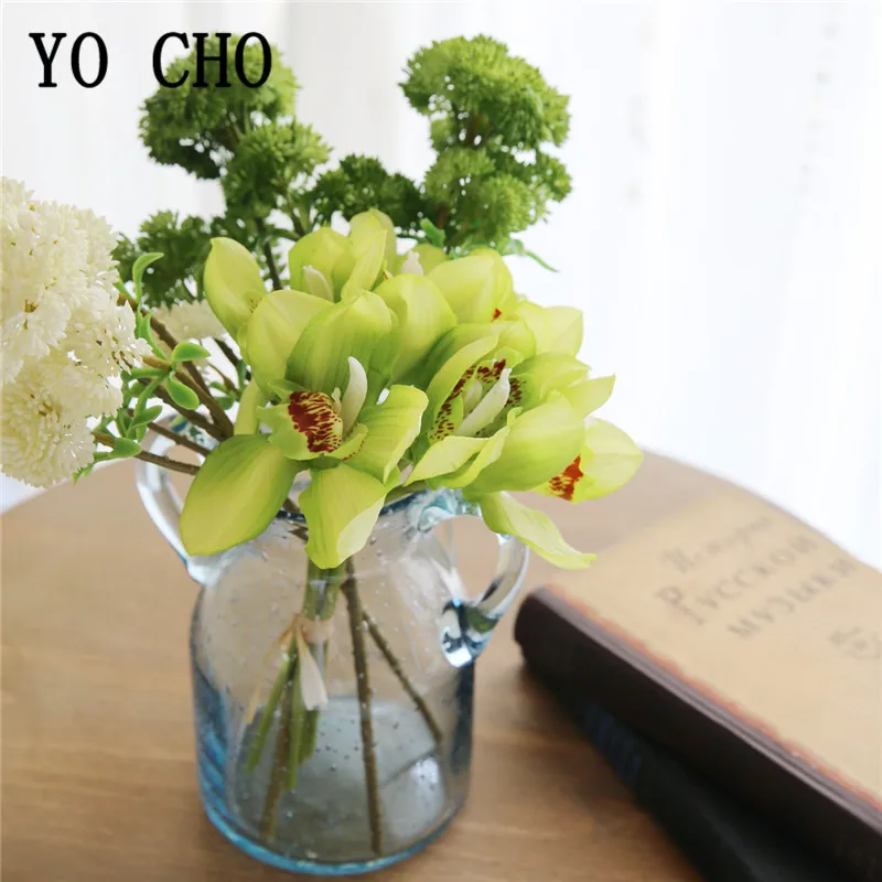 6pcs Plastic Orchid Artificial Flowers Bouquet White Big Faux Fake Flowers Home Decoration Wedding Party DIY Arrange Blue Flower