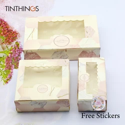 20PCS Paper Gift Box With Window Pink Marble Wedding Party Favors Food Packaging Candy Cardboard Cake Bags Valentine's Day