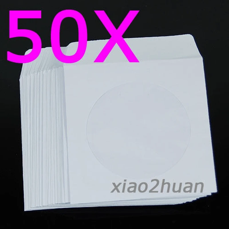 50pcs 5inch DVD Disc Paper Sleeves Envelopes Storage Clear Window Case Flap