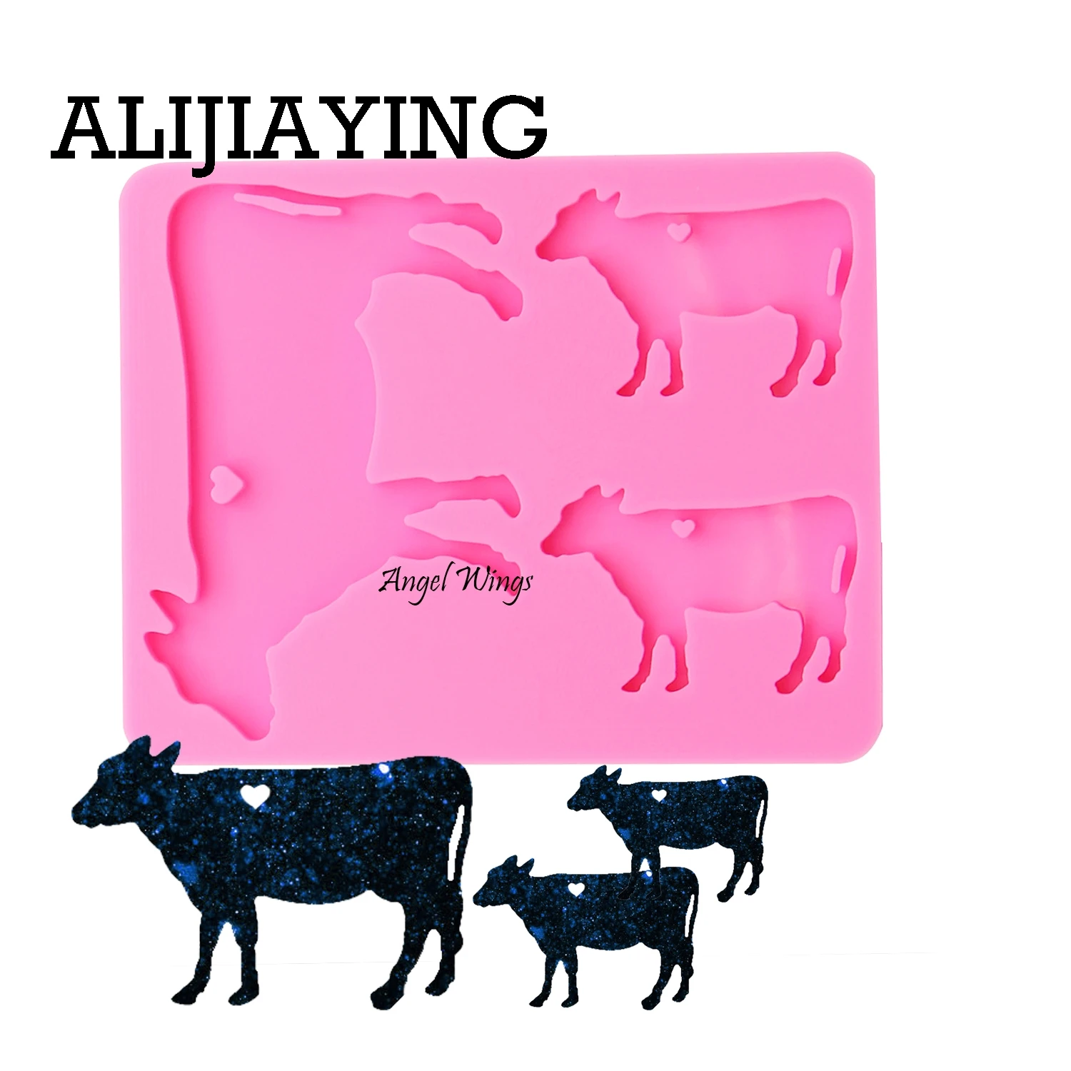 DY0104 DIY cow family shape silicone mold key ring mold Silicone bull mother/baby Mold for keychain