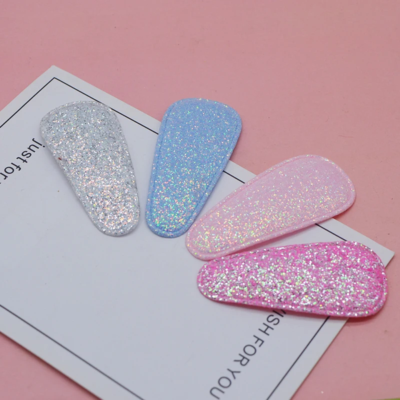 

40pcs/lot 7cm glitter padded applique snap clip cover for BB Headdress clip accessories