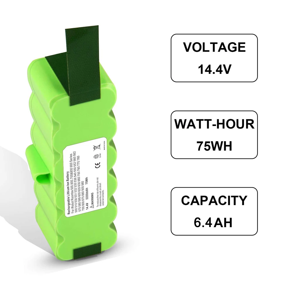 6.4Ah 14.4V بطارية ليثيوم أيون ل اي روبوت رومبا 500 600 700 800 سلسلة 530 560 580 620 630 650 760 770 780 790 870 880 scooba L50