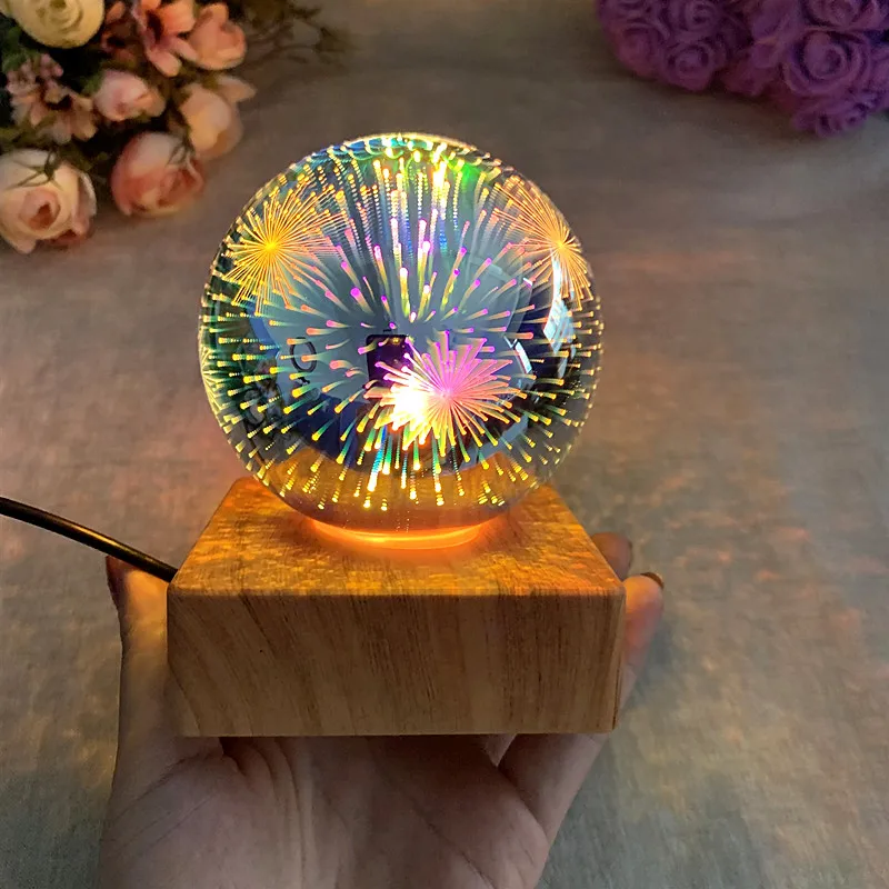 

LED Night Light 3D Crystal Fireworks Table Lamp Romantic Desk Lamp Mood Nightlight Glass Dome for Xmas Decoration Light Gifts