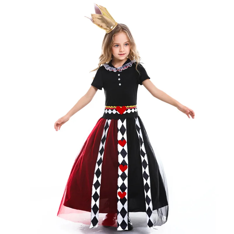 

Anime Girls Alice in Wonderland Red Queen of Heart Cosplay Costume Halloween Kids Performance Party Princess Fancy Dress