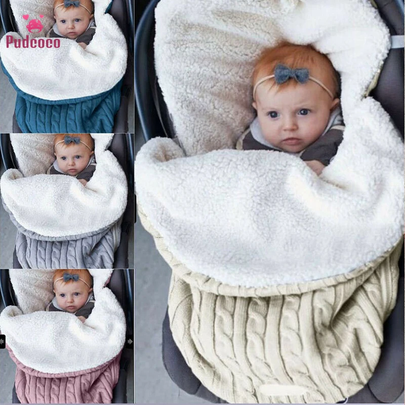 Pudcoco Winter Warm Baby Sleeping Bags Footmuff Liner Pushchair Stroller Buggy Pram Cosy Toes Car Seat Knitted Fuzzy Sleepwear