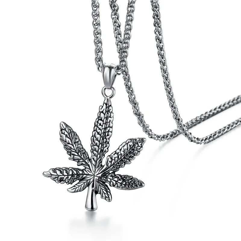 Maple Leaf Necklace Hemp Tree Leaf Pendant Necklaces Stainless Steel Gold/Silver Charm Chain Necklace Jewelry For Women Men