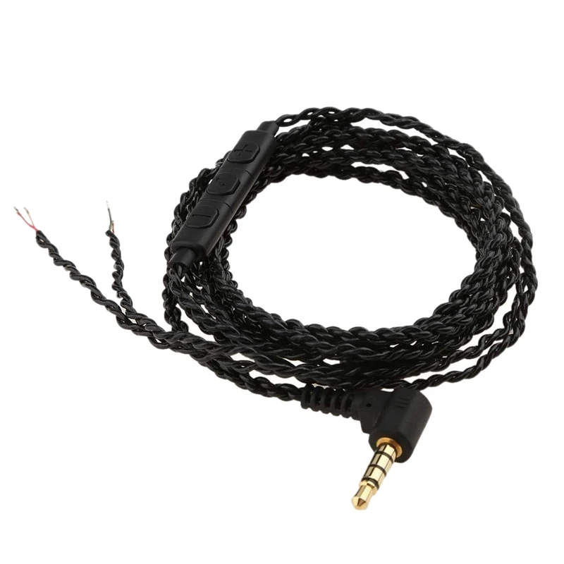 Earphone o Cable Repair Replacement 3.5mm TRS Jack DIY Elbow Headphone 4 Copper Core Wire with Mic Volume Control(Black)