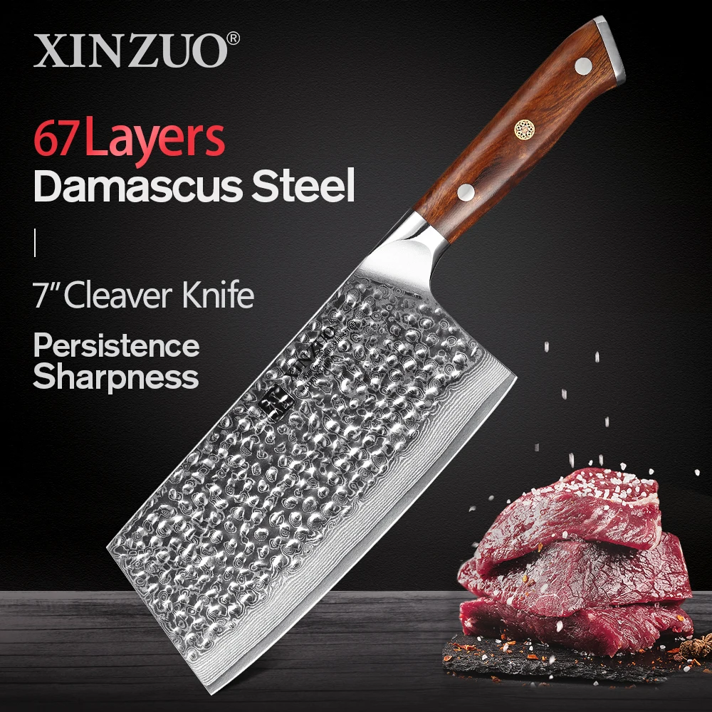 XINZUO 7'' Inch Cleaver Knife Kitchen Japanese Damascus Steel Chopping Meat Vegetable Chef Knives Cooking Tool Accessories