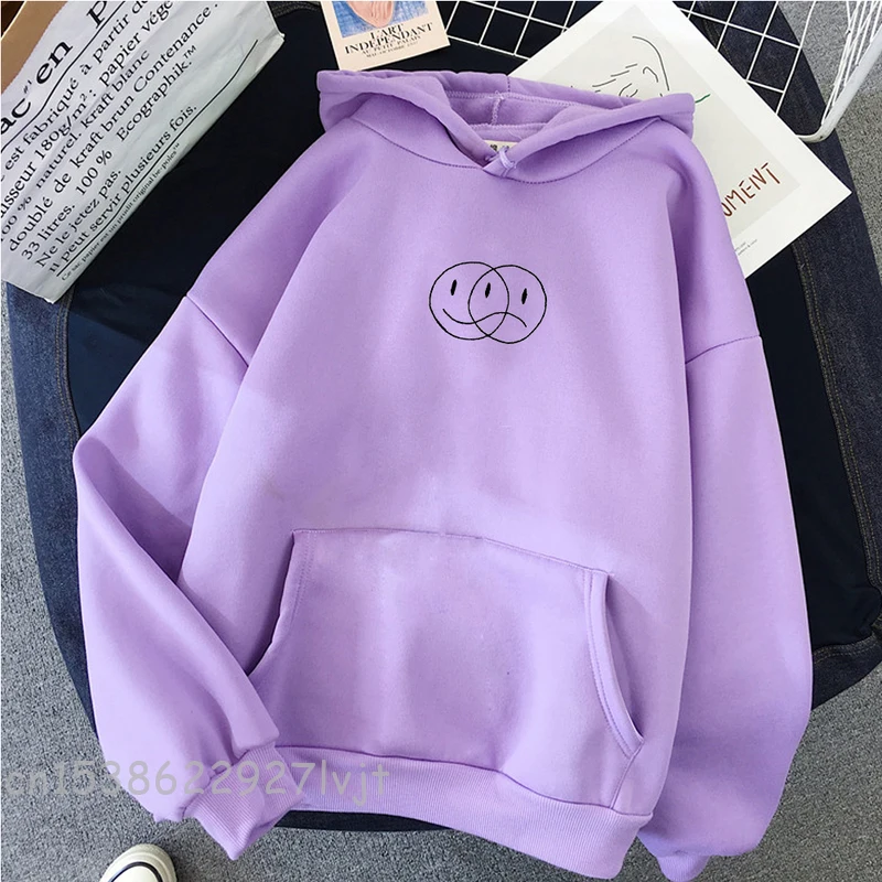 Sweater Streetwear Sweatshirt Men Women Pullover Hip Hop Camisa Streetwear Smile Sad Face Line Print Hoodies Sportswear Tops