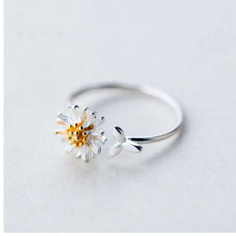 Korean Style Elegant Daisy Flower Opening Ring For Women Adjustable Wedding Party Engagement Finger Rings Statement Jewelry Gift