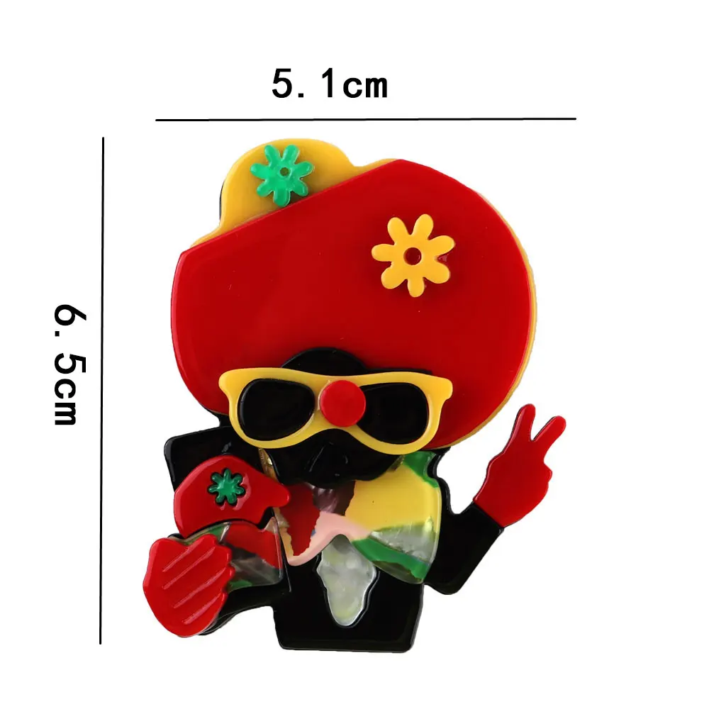 FishSheep Colorful Victory Cartoon Dog Acrylic Brooches For Women Red hat Yellow Glasses Fashion Animal Coat Jewelry Gifts