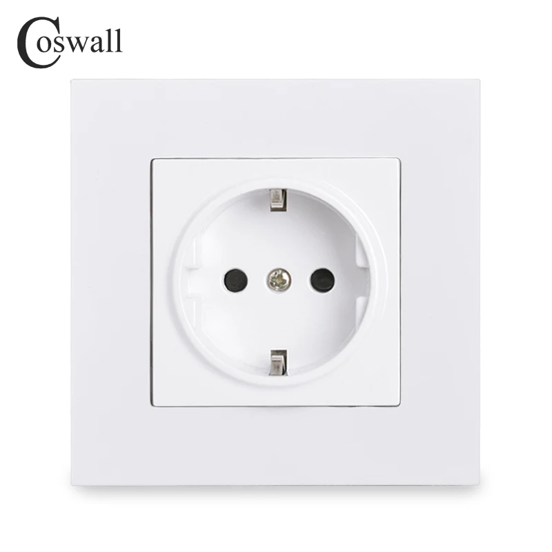 COSWALL EU Spain Russia Standard Wall Power Socket Grounded USB Type A & Type-C Charge Port 2A Maxi. PC Panel White E20 Series