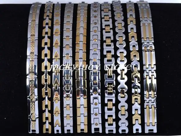 6pcs/lot New Arrival Cheap jewelry Lots Gold Silver bicolor Stainless Steel Charm Men Bracelets Free Shipping