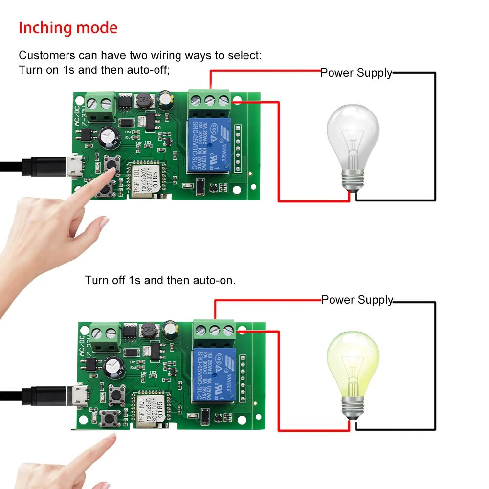 Ewelink-Módulo WiFi de 1 canal, interruptor de relé USB 5V CA/CC 12V 24V, modo momentáneo, receptor de Control de voz inteligente