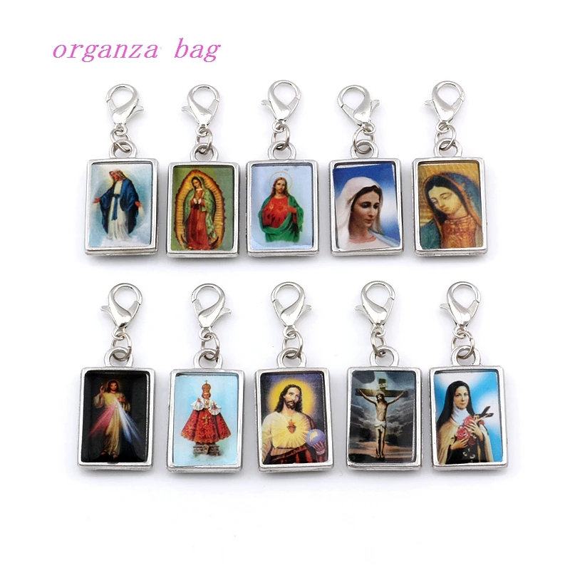 50Pcs Double Sided Jesus Christ Icon Floating Lobster Clasps Charm Pendants For Jewelry Making Findings 13.8x38mm