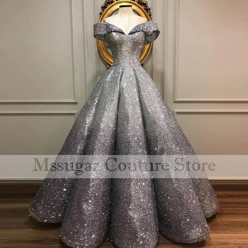 

Sparkly Sequin Prom Dress Off The Shoulder Sweetheart Informal Party Gowns Gradient Ball Gown Robes De Soirée