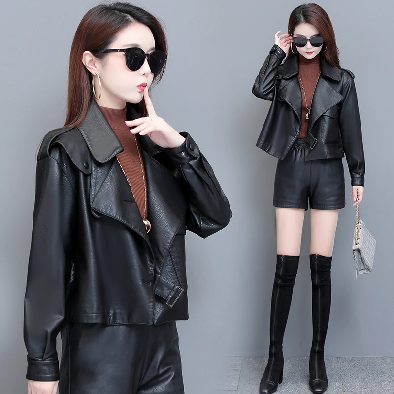 New Autumn Women Pu Leather Jacket loose Girl Short Coat Female Black Punk Bomber Faux Leather Outwear Blazer lady spring tops